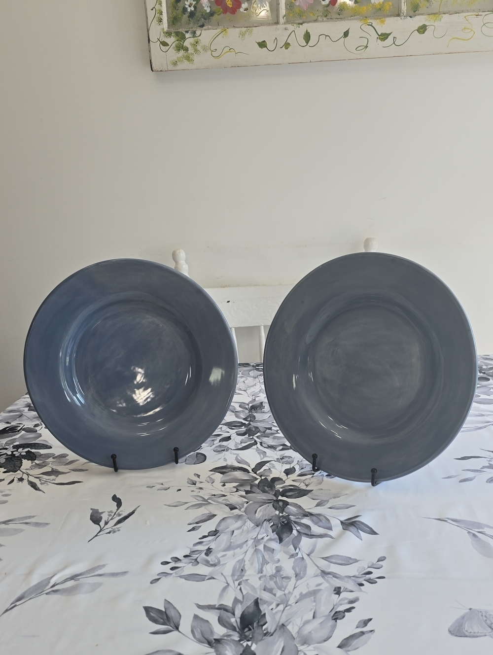 Vintage Pottery Barn Set Of 2 Sausalito Blue Dinner Plates Chargers 12" Mexico